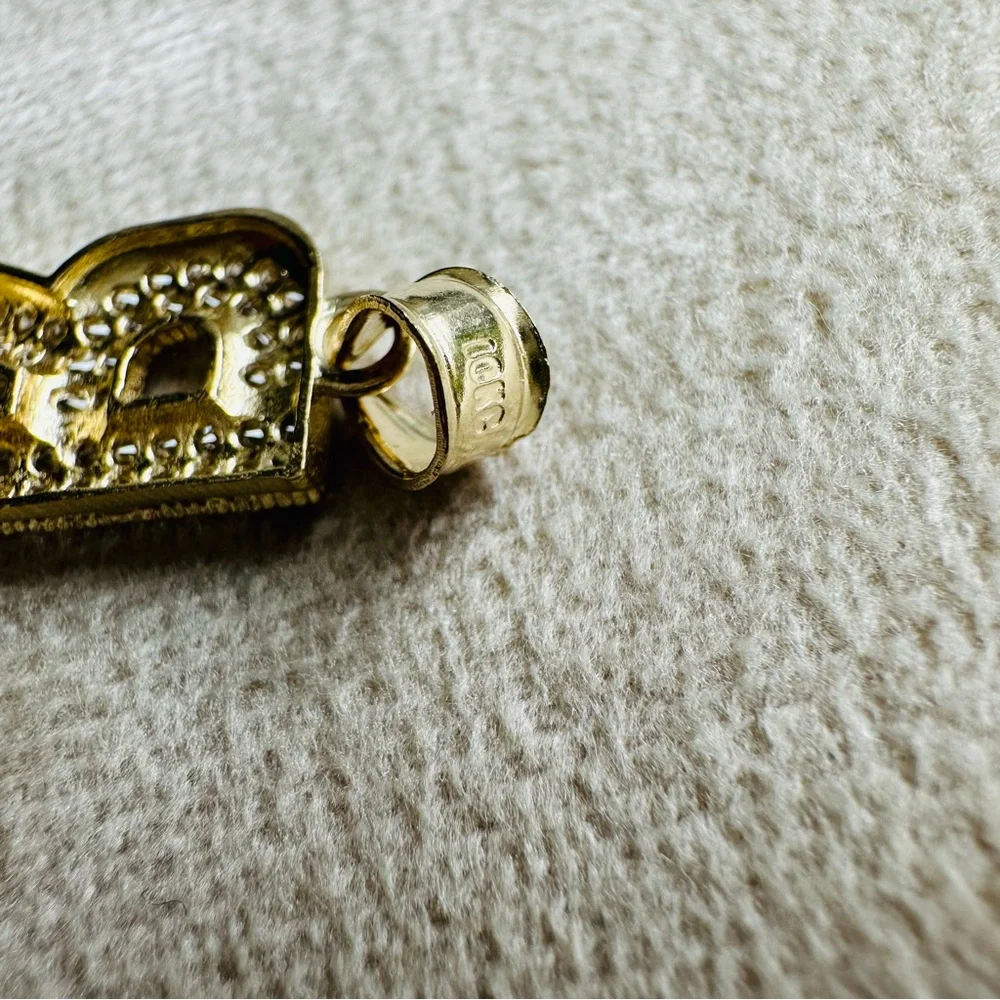Solid 10k Gold Sparkling Pave Letter R Initial Pendant or Charm with CZ - Picture 10 of 10
